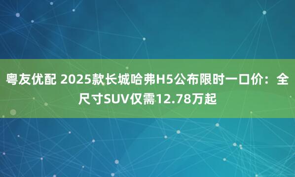 粤友优配 2025款长城哈弗H5公布限时一口价：全尺寸SUV仅需12.78万起
