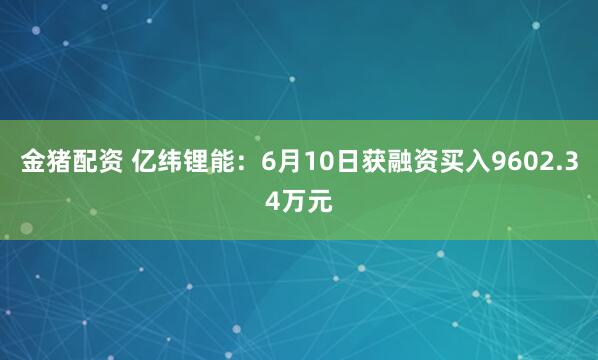 金猪配资 亿纬锂能：6月10日获融资买入9602.34万元